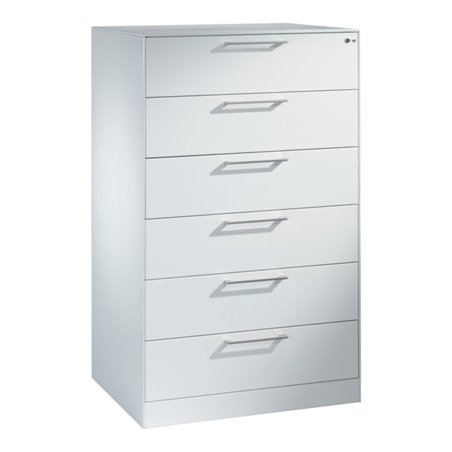 C+P Karteischrank Asisto für Karteikarten DIN A5 quer, 6 Schubladen, dreibahnig Front Reinweiß Korpus Reinweiß