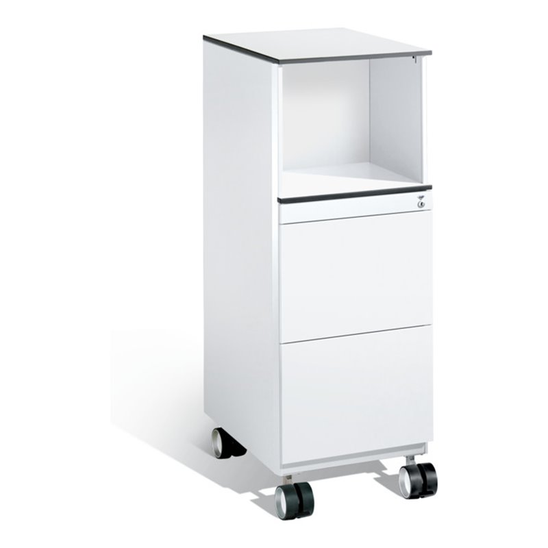 C+P Rollcontainer Asisto in Stehhöhe mit Hängerahmen, H1150xB430xT600mm Front Reinweiß Korpus Reinweiß