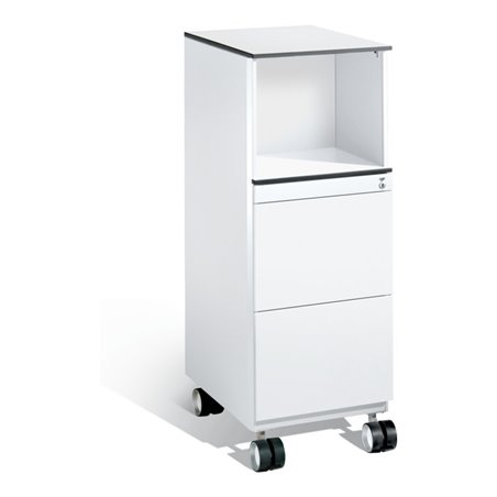 C+P Rollcontainer Asisto in Stehhöhe mit Hängerahmen, H1150xB430xT600mm Front Reinweiß Korpus Reinweiß