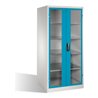 C+P Werkzeugschrank XXL mit Sichtfenster-Drehtüren, innen 4 Böden, H1950xB930xT800mm Front Lichtblau Korpus Lichtgrau