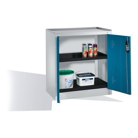 C+P Umwelt-Beistellschrank mit Drehtüren, 2 Polyethylen-Wannen, H1020xB930xT500mm Front Lichtblau Korpus Lichtgrau