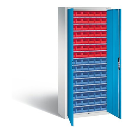 C+P Magazinschrank mit 90 Sichtlagerkästen, H1690xB700xT300mm Front Lichtblau Korpus Lichtgrau