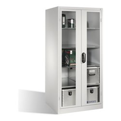 C+P Werkzeugschrank XXL mit Sichtfenster-Drehtüren, innen 4 Böden, H1950xB930xT800mm Front Lichtgrau Korpus Lichtgrau