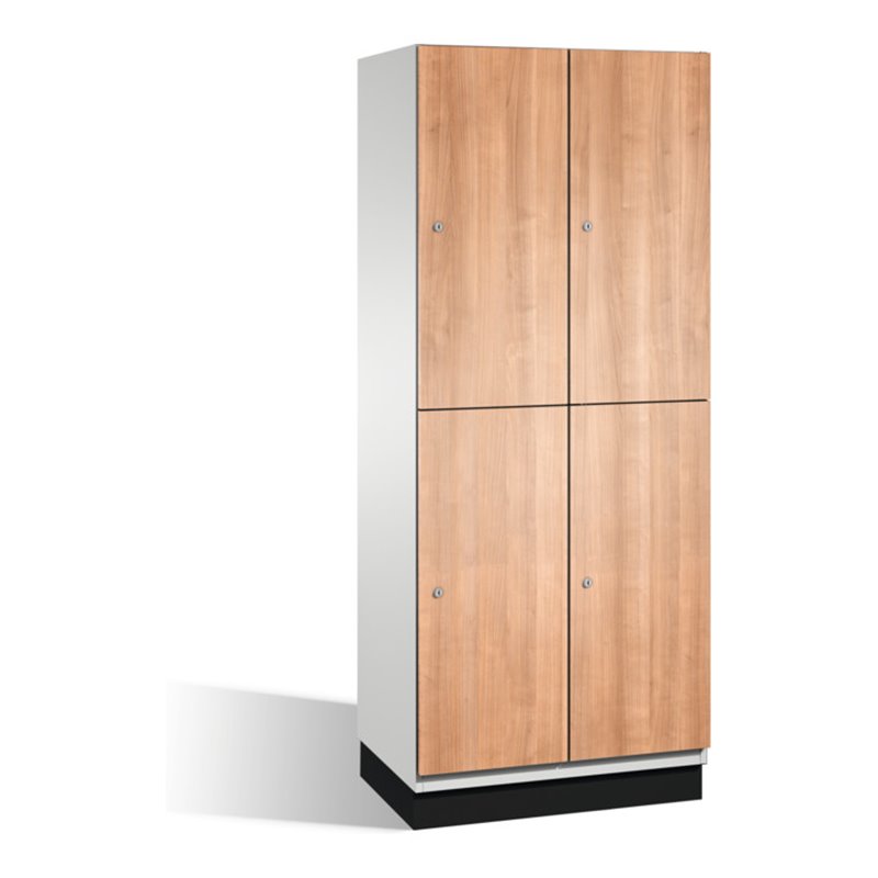 C+P Doppelstockspind Cambio auf Sockel, 4 Fächer, H1950xB800xT525mm, Reinweiß/Kirsche