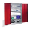 C+P Werkzeugschrank mit Drehtüren, 3 Böden und 3 Schübe, H1950xB1200xT600mm Front Rubinrot Korpus Lichtgrau