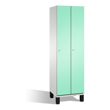 C+P Umkleidespind Cambio auf Füßen, 2 Abteile, H1980xB600xT525mm Front Lichtgrün Korpus Lichtgrau