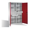 C+P Werkzeugschrank mit Drehtüren, 6 Böden, 6 Schübe, H1950xB1200xT500mm, Lichtgrau/Rubinrot
