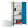 C+P Werkzeugschrank mit Drehtüren, innen 3 Böden und Wertfach, H1950xB930xT500mm Front Lichtblau Korpus Lichtgrau