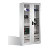 C+P Werkzeugschrank, Sichtfenster-Drehtüren, 4 Böden, 3 Schübe, H1950xB930xT500mm Front Lichtgrau Korpus Lichtgrau