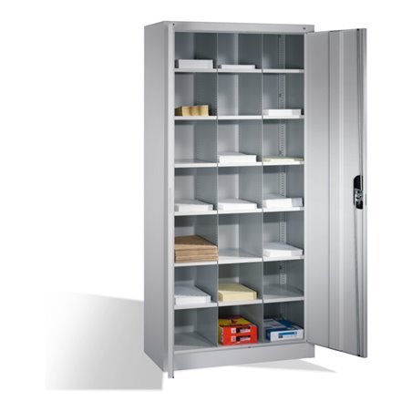 C+P Aktenschrank Acurado mit Drehtüren, innen 21 Gefache, H1950xB930xT400mm Weißaluminium
