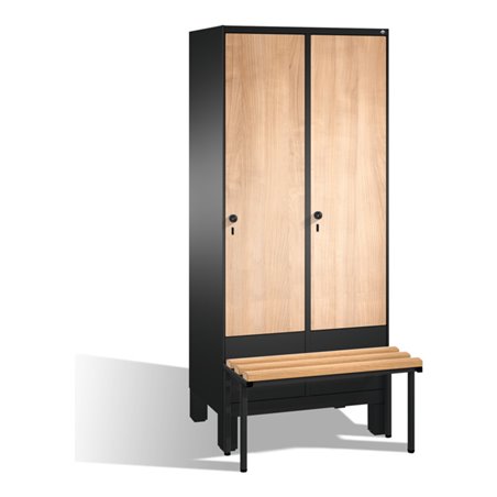 C+P Umkleidespind Evolo mit Sitzbank, 2 Abteile, H1850xB800xT500/815mm Korpus Schwarzgrau