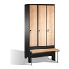 C+P Umkleidespind Evolo mit Sitzbank, 3 Abteile, H1850xB900xT500/815mm Korpus Schwarzgrau