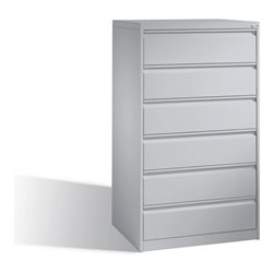 C+P Karteischrank Acurado für Karteikarten DIN A5 quer, 6 Schubladen, dreibahnig Weißaluminium