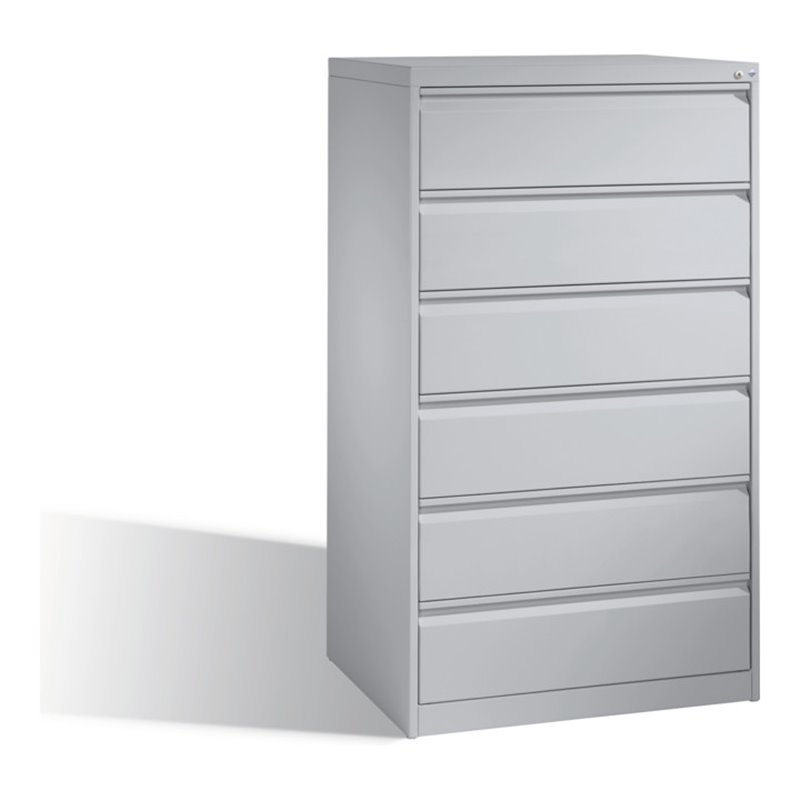 C+P Karteischrank Acurado für Karteikarten DIN A5 quer, 6 Schubladen, dreibahnig Weißaluminium