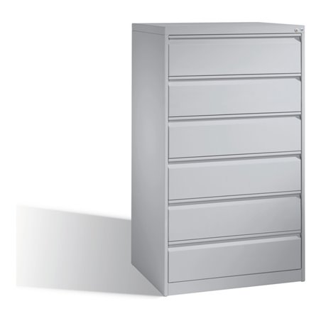 C+P Karteischrank Acurado für Karteikarten DIN A5 quer, 6 Schubladen, dreibahnig Weißaluminium