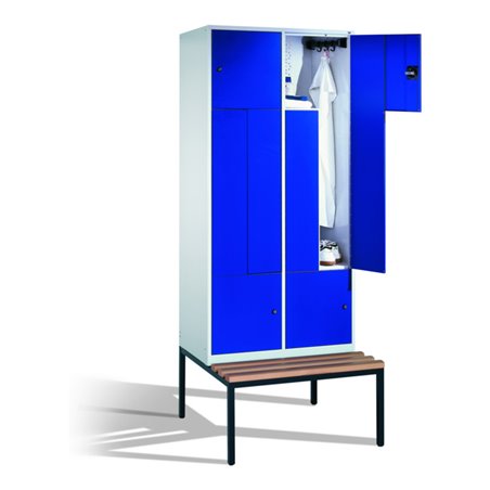 C+P Z-Spind mit Sitzbank, für 4 Personen, H2090xB820xT510/825mm Front Enzianblau Korpus Lichtgrau