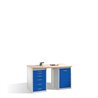 C+P Werkbank mit Multiplexplatte und 2 Standschränken, H835xB1500xT700mm Front Enzianblau Korpus Lichtgrau