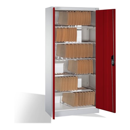 C+P Aktenschrank Acurado mit Drehtüren, innen 6 Pendelstangen, H1950xB930xT400mm Front Rubinrot