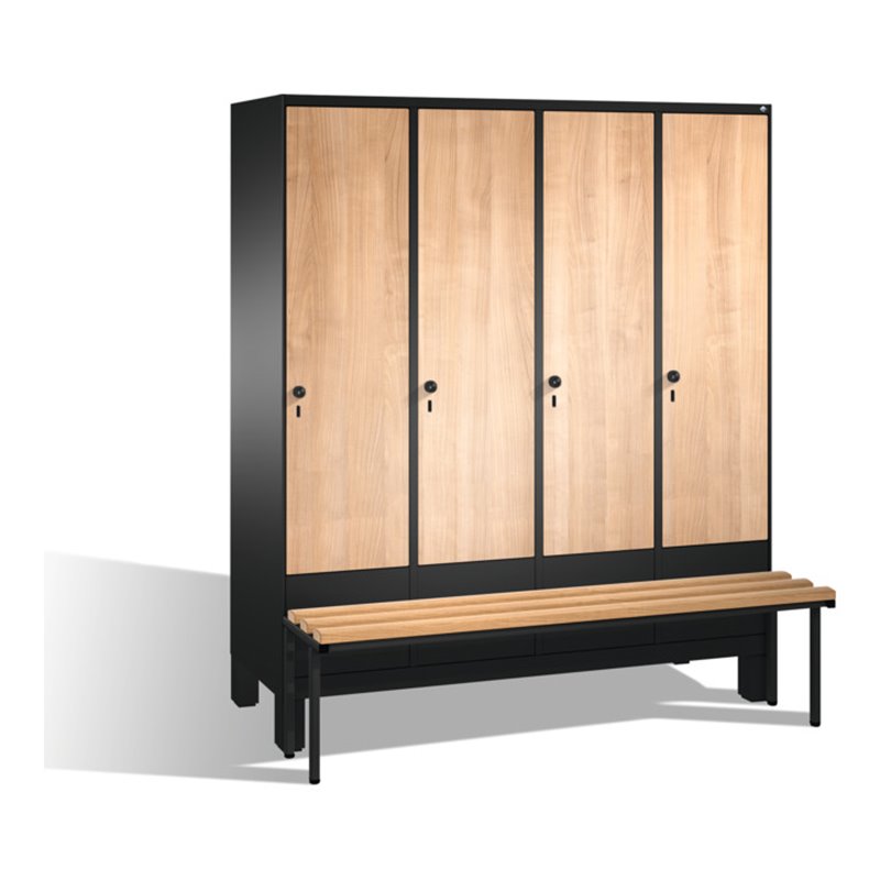 C+P Umkleidespind Evolo mit Sitzbank, 4 Abteile, H1850xB1600xT500/815mm Korpus Schwarzgrau