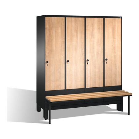 C+P Umkleidespind Evolo mit Sitzbank, 4 Abteile, H1850xB1600xT500/815mm Korpus Schwarzgrau
