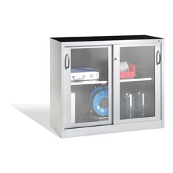 C+P Werkzeugschrank mit Sichtfenster-Schiebetüren, 1 Boden, H1000xB1200xT500mm Front Lichtgrau Korpus Lichtgrau