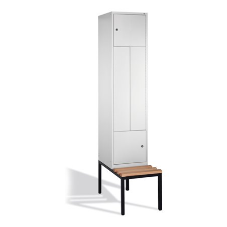 C+P Z-Spind mit Sitzbank, für 2 Personen, H2090xB420xT510/825mm Front Lichtgrau Korpus Lichtgrau