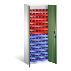 C+P Magazinschrank mit 90 Sichtlagerkästen, H1690xB700xT300mm Front Resedagrün Korpus Lichtgrau