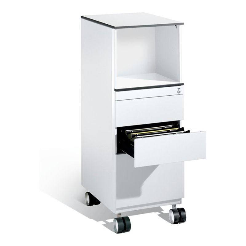 C+P Rollcontainer Asisto in Stehhöhe, H1150xB430xT600mm Front Reinweiß Korpus Reinweiß