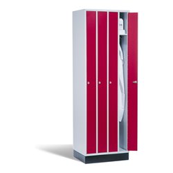 C+P Raumspar-Umkleidespind Intro, 4 Abteile, H1950xB620xT500mm Front Rubinrot Korpus Lichtgrau