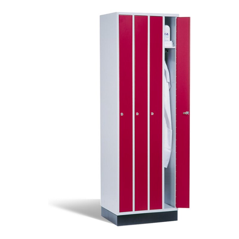 C+P Raumspar-Umkleidespind Intro, 4 Abteile, H1950xB620xT500mm Front Rubinrot Korpus Lichtgrau
