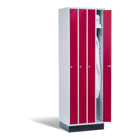 C+P Raumspar-Umkleidespind Intro, 4 Abteile, H1950xB620xT500mm Front Rubinrot Korpus Lichtgrau