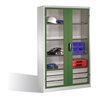 C+P Werkzeugschrank, Sichtfenster-Drehtüren, 3 Böden, 3 Schübe, H1950xB1200xT500mm Front Resedagrün Korpus Lichtgrau