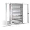 C+P Werkzeugschrank, Sichtfenster-Drehtüren, 4 Böden, 3 Schübe, H1950xB1200xT500mm Front Lichtgrau Korpus Lichtgrau
