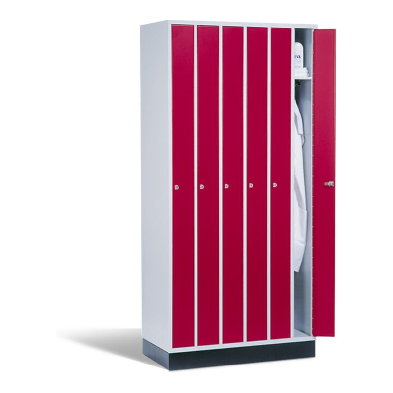 C+P Raumspar-Umkleidespind Intro, 6 Abteile, H1950xB920xT500mm Front Rubinrot Korpus Lichtgrau