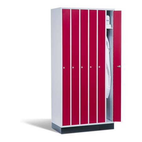 C+P Raumspar-Umkleidespind Intro, 6 Abteile, H1950xB920xT500mm Front Rubinrot Korpus Lichtgrau