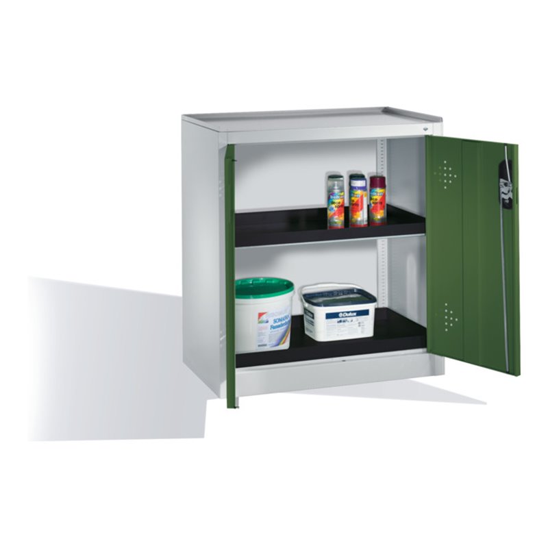 C+P Umwelt-Beistellschrank mit Drehtüren, 2 Polyethylen-Wannen, H1020xB930xT500mm Front Resedagrün Korpus Lichtgrau