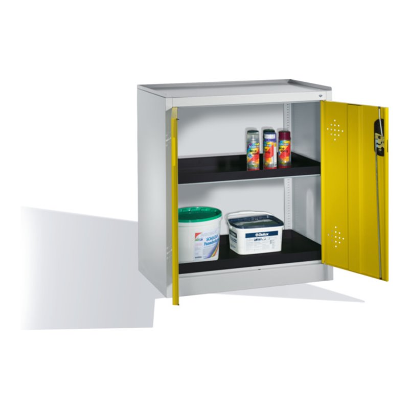 C+P Umwelt-Beistellschrank mit Drehtüren, 2 Polyethylen-Wannen, H1020xB930xT500mm Front Verkehrsgelb Korpus Lichtgrau