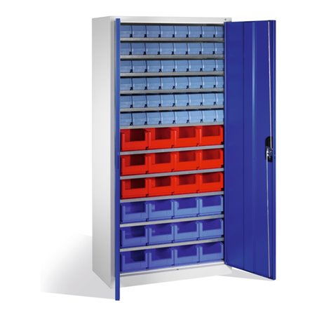 C+P Magazinschrank mit 72 Sichtlager- und Regalkästen, H1980xB1000xT420mm Front Enzianblau Korpus Lichtgrau
