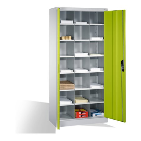 C+P Aktenschrank Acurado mit Drehtüren, innen 21 Gefache, H1950xB930xT400mm Front Viridingrün Korpus Lichtgrau