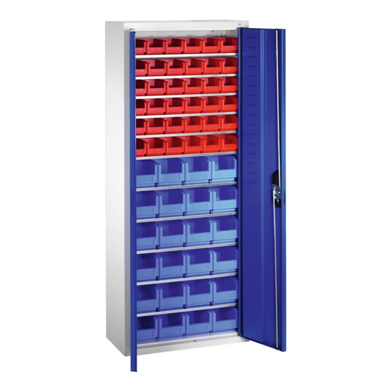 C+P Magazinschrank mit 60 Sichtlagerkästen, H1690xB700xT300mm Front Lichtblau Korpus Lichtgrau