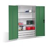 C+P Werkzeugschrank mit Drehtüren, 4 Böden und 3 Schübe, H1950xB1200xT500mm Front Resedagrün Korpus Lichtgrau