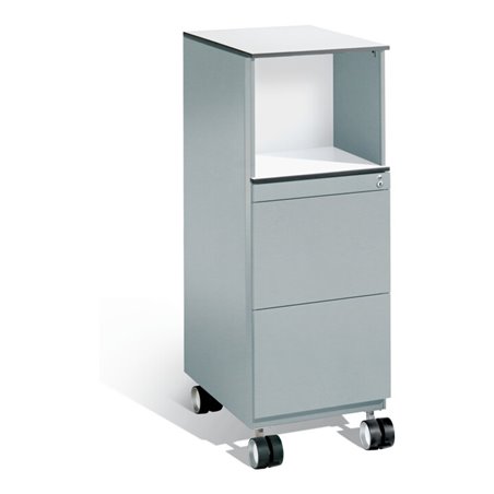 C+P Rollcontainer Asisto in Stehhöhe mit Hängerahmen, H1150xB430xT600mm Weißaluminium