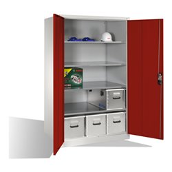 C+P Werkzeugschrank XXL mit Drehtüren, innen 4 Böden, H1950xB1200xT800mm Front Rubinrot Korpus Lichtgrau