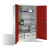 C+P Werkzeugschrank XXL mit Drehtüren, innen 4 Böden, H1950xB1200xT800mm Front Rubinrot Korpus Lichtgrau