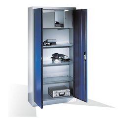 C+P Werkzeugschrank mit Drehtüren, innen 3 Böden und Wertfach, H1950xB930xT400mm Front Enzianblau Korpus Lichtgrau