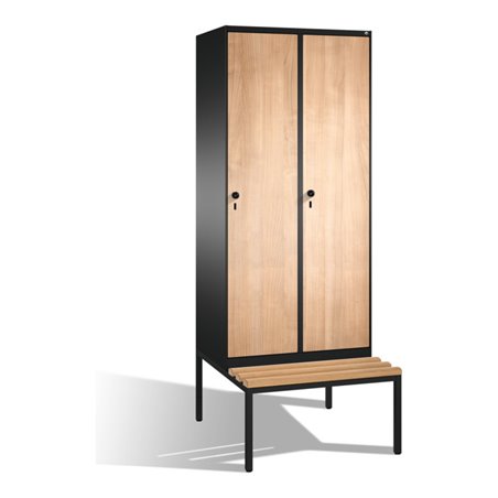 C+P Umkleidespind Evolo mit Sitzbank, 2 Abteile, H2090xB800xT500/815mm Korpus Schwarzgrau