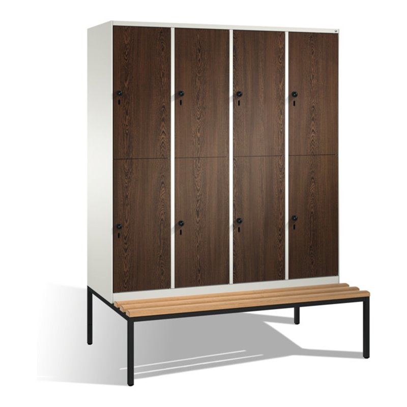 C+P Doppelstockspind Evolo mit Sitzbank, 8 Fächer, H2090xB1600xT500/815mm Korpus Reinweiß