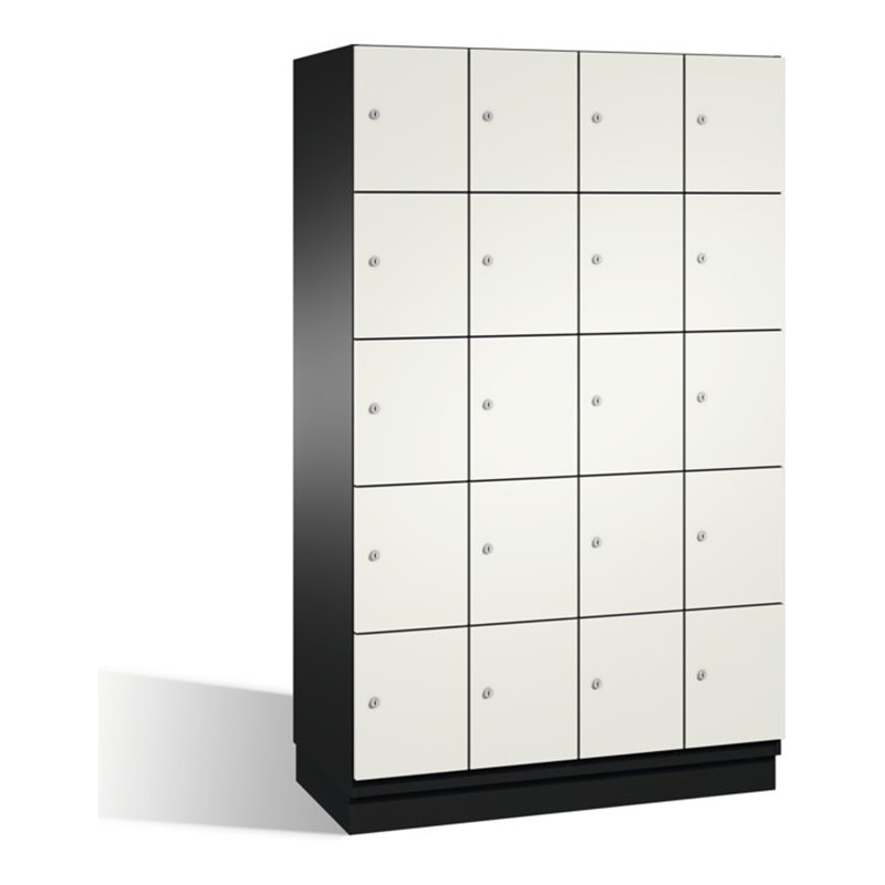 C+P Fächerschrank Cambio auf Sockel, 20 Fächer, H1950xB1200xT525mm Front Reinweiß Korpus Schwarzgrau