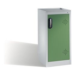 C+P Umwelt-Beistellschrank mit Drehtür, 2 Polyethylen-Wannen, H1020xB500xT500mm Front Resedagrün Korpus Lichtgrau