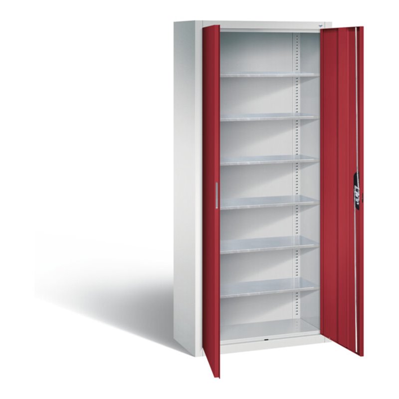 C+P Magazinschrank mit 6 Böden zur Aufnahme von Sichtlagerkästen, H1690xB700xT300mm Front Rubinrot Korpus Lichtgrau
